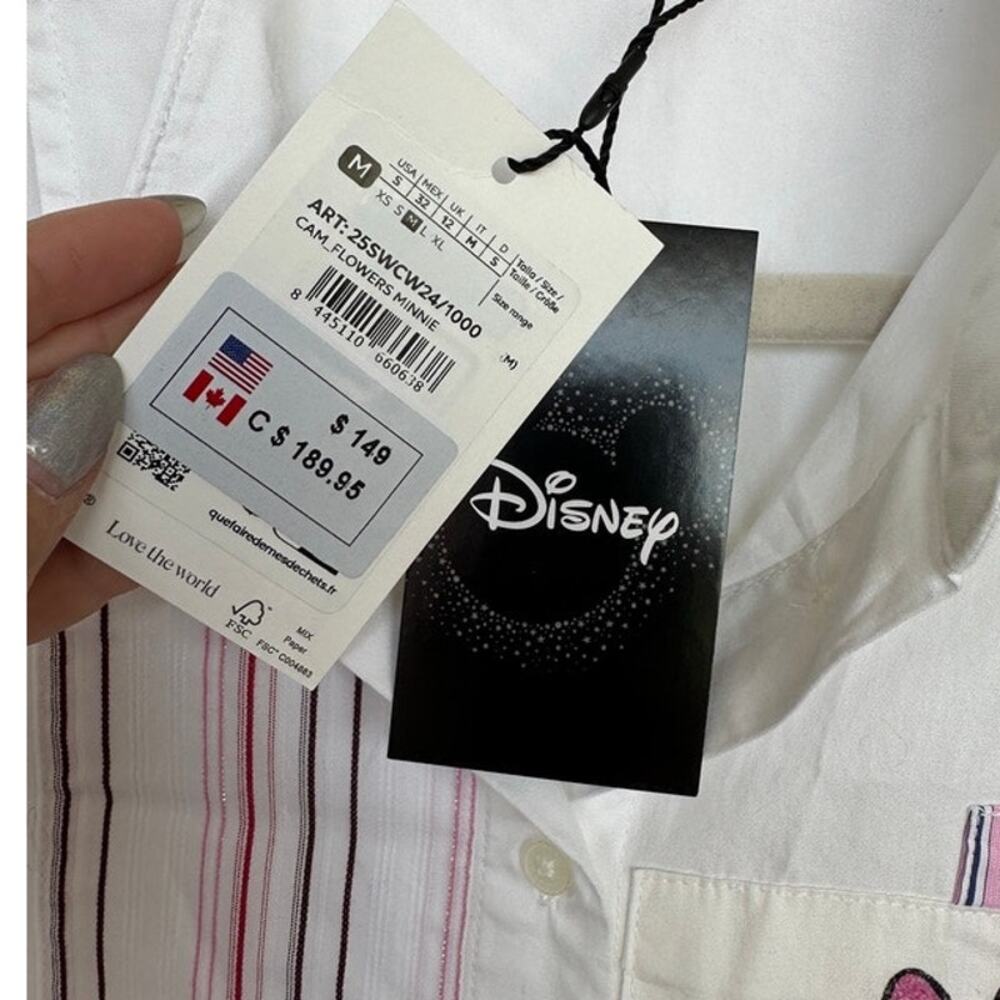 Desigual Disney Women's Minnie Mouse Patchwork Floral Button Down Shirt NWT Med - Picture 5 of 10